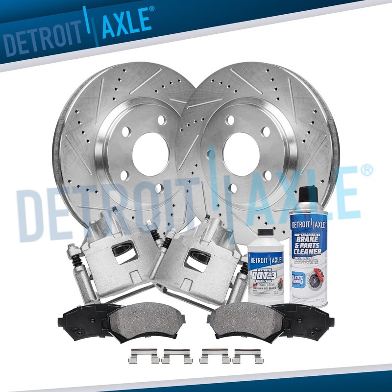 Front Drilled Rotors Calipers Brake Pads for Impala DeVille LeSabre Park Avenue