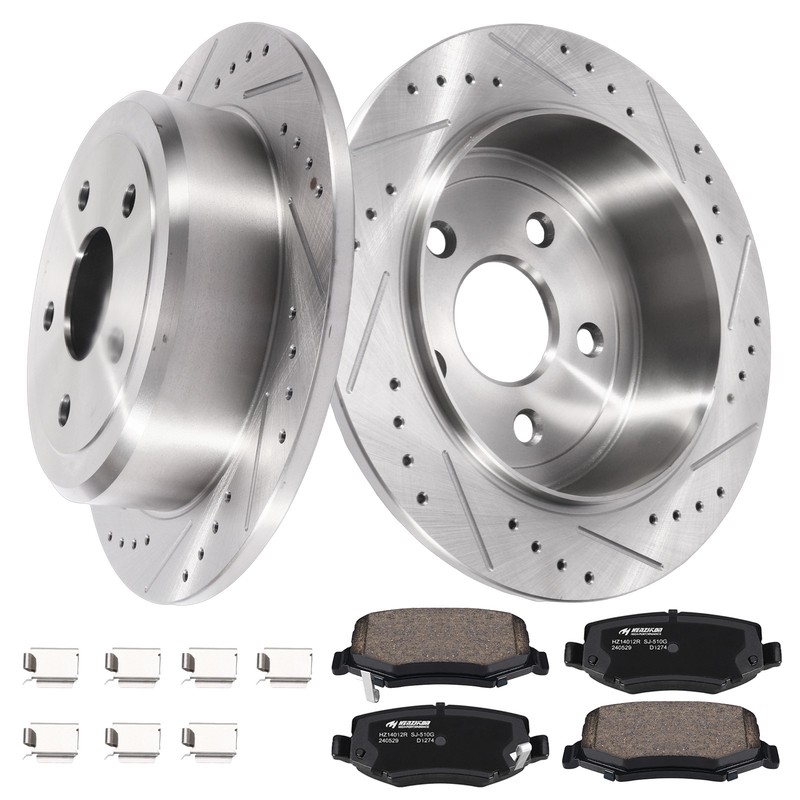 12.44” REAR Drilled Rotors Ceramic Brake Pads for Jeep Wrangler JK 2007-2018