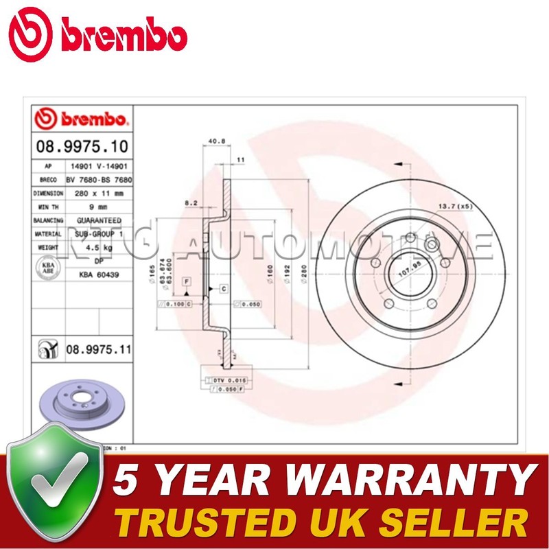 Brembo Rear Brake Discs Fits Ford Focus C-Max Volvo V40 V50 S40 C30 C70