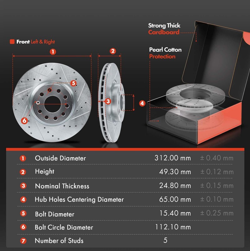 Drilled Brake Rotors & Brake Pads for Volkswagen Golf 2015 2017 GTI Front & Rear gallery