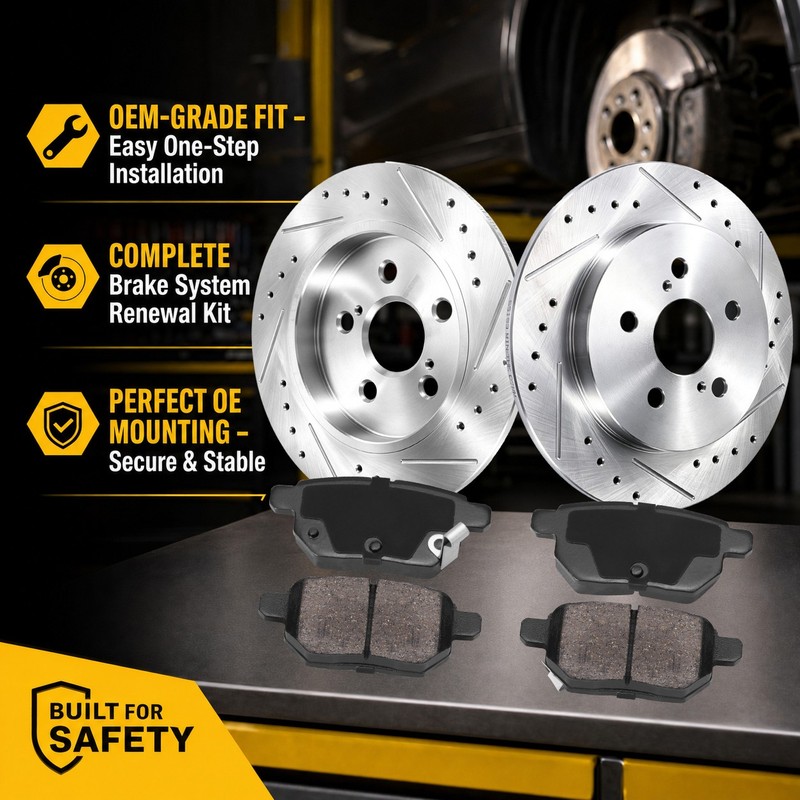 Front and Rear Drilled Brake Rotor and Ceramic Brake Pad for Lexus CT200h Toyota gallery