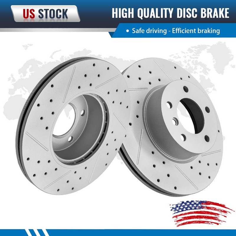 Front Drilled Brake Rotors Pair for 2007-2016 BMW 328i 2009-2016 BMW 328i xDrive