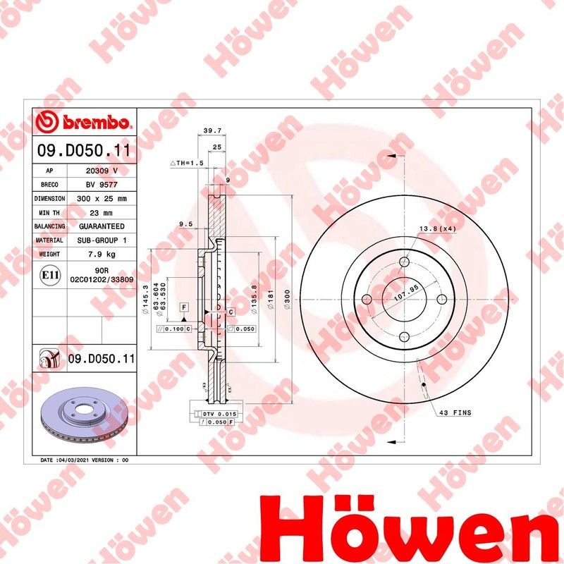 Fits Ford Ecosport 2015- 1.0 1.5 dCi Brake Disc Front Howen 2147409 GN151125CA