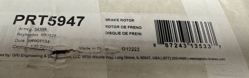 Disc Brake Rotor-Natural Rear Bendix PRT5947 New Open Box gallery