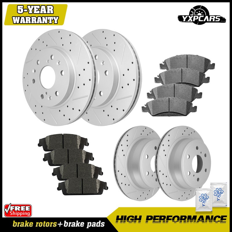 Front & Rear Drilled Rotors Brake Pads for Chevy GMC Silverado Sierra 1500 Yukon