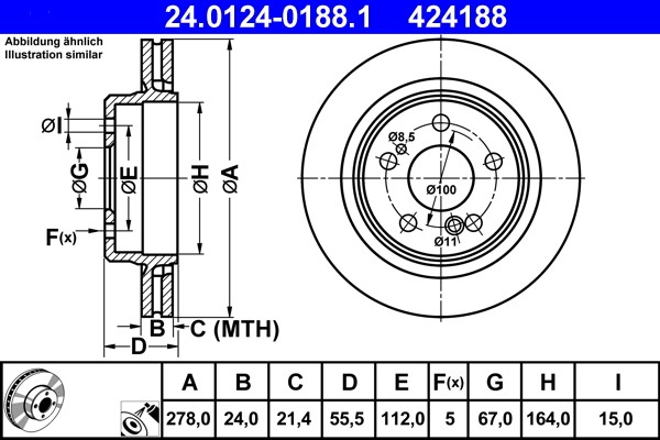 ATE 24.0124-0188.1 Brake Disc for Mercedes-Benz
