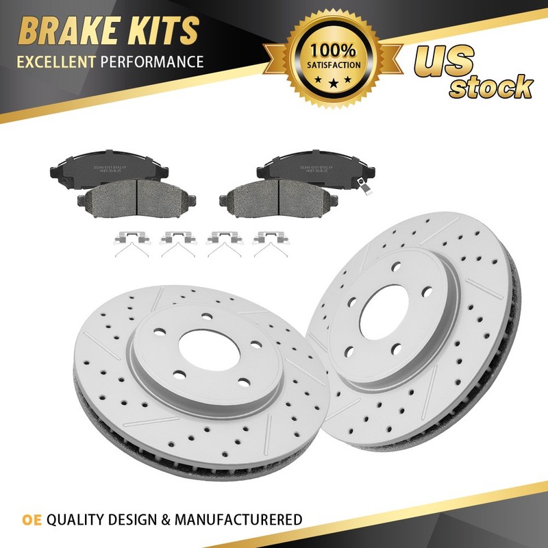 Front Drilled Disc Rotors Ceramic Brake Pad w/Hardware for 2011-2013 Nissan LEAF