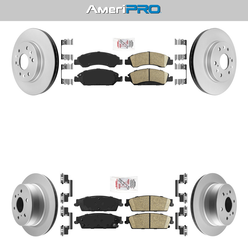 Front & Rear Ceramic Brake Pad & Coated Rotors Fits 07-14 SIERRA YUKON YUKON XL