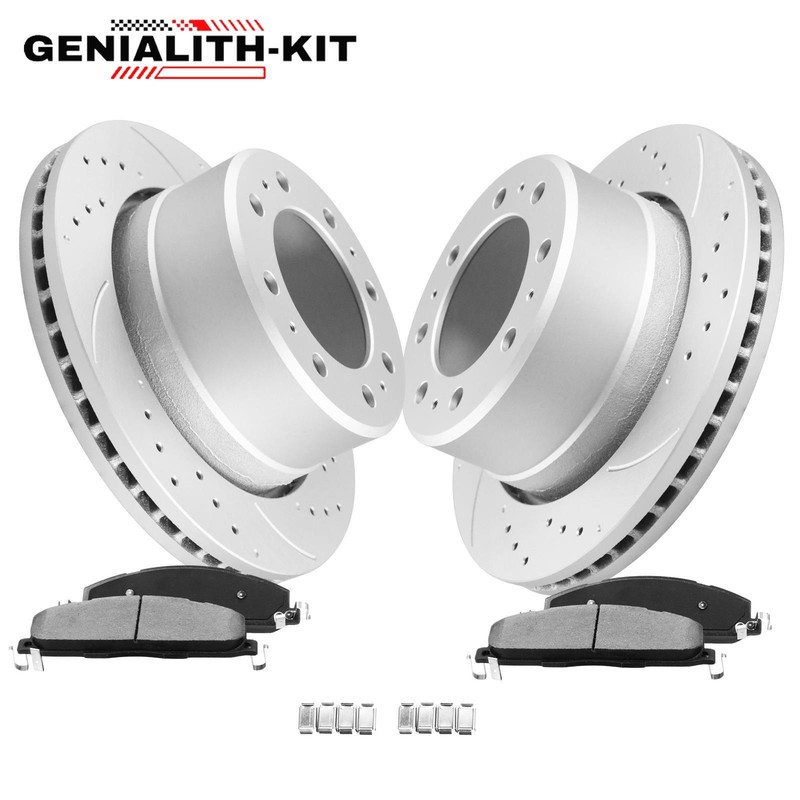 Rear Drilled Disc Brake Rotors Ceramic Pad Kit for Dodge Ram 2500 3500 2009-2018