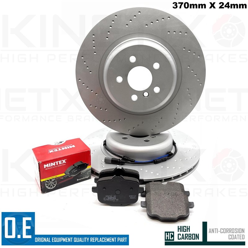 FOR BMW X5 45e M SPORT DIMPLED REAR BRAKE DISCS MINTEX PADS SENSOR 370mm