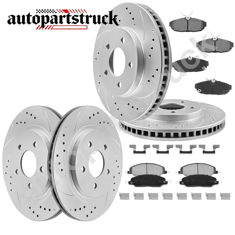 For 2005 – 2010 Ford Mustang Front Rear Drilled Disc Brake Rotors Ceramic Pads