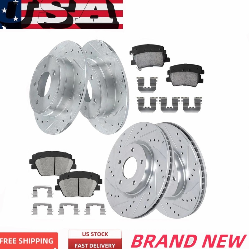 Front Rear Drilled Rotors + Ceramic Brake Pads for Kia Hyundai Sonata Optima
