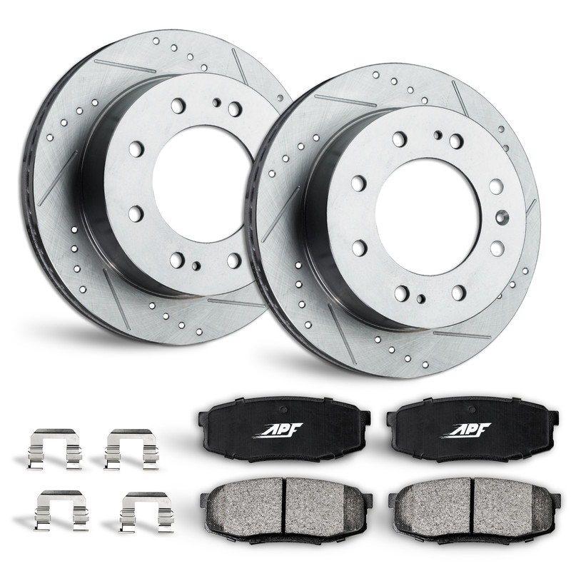 Rear Zinc Drill/Slot Brake Rotors + Pads for GMC Sierra 3500 Classic SRW 2007