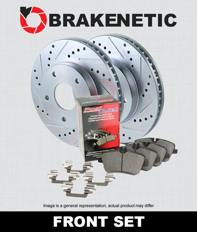 FRONT BRAKENETIC Sport Drill Slot Brake Rotors + Ceramic Pads BSK76527