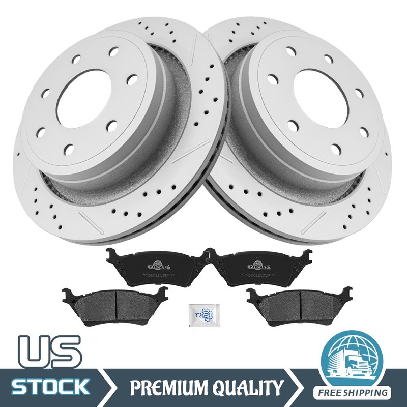 7 Lugs Rear Disc Rotors and Ceramic Brake Pads Kit for Ford F-150 2012 2013 2014
