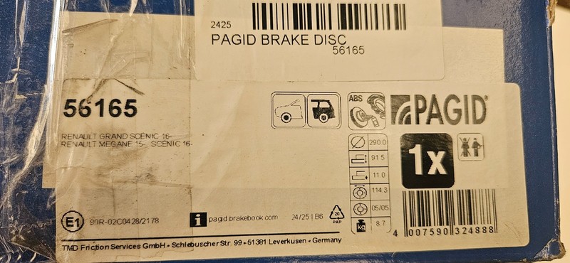 56165 Brake Disc Rear Solid Fits Renault Scenic 4 Talisman Grandtour By Pagid gallery