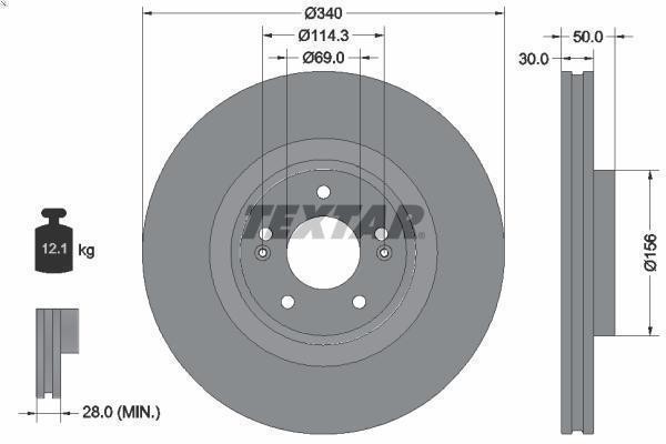 1X Brake Disc Textar 92342803 for Kia Sorento III (UM) 2 2015-2020