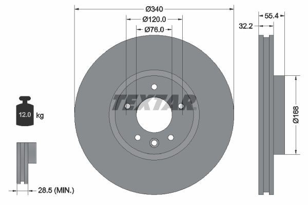 2X Textar 92230305 Front Brake Discs 340mm Vented Fits VW California Multivan T6