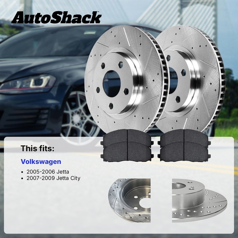 Rear Drilled Slotted Brake Rotors Premium Pads Hubs for VW, Jetta 2005-2006 gallery