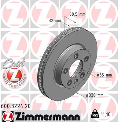 Zimmermann 600.3224.20 Brake Disc for Porsche, VW