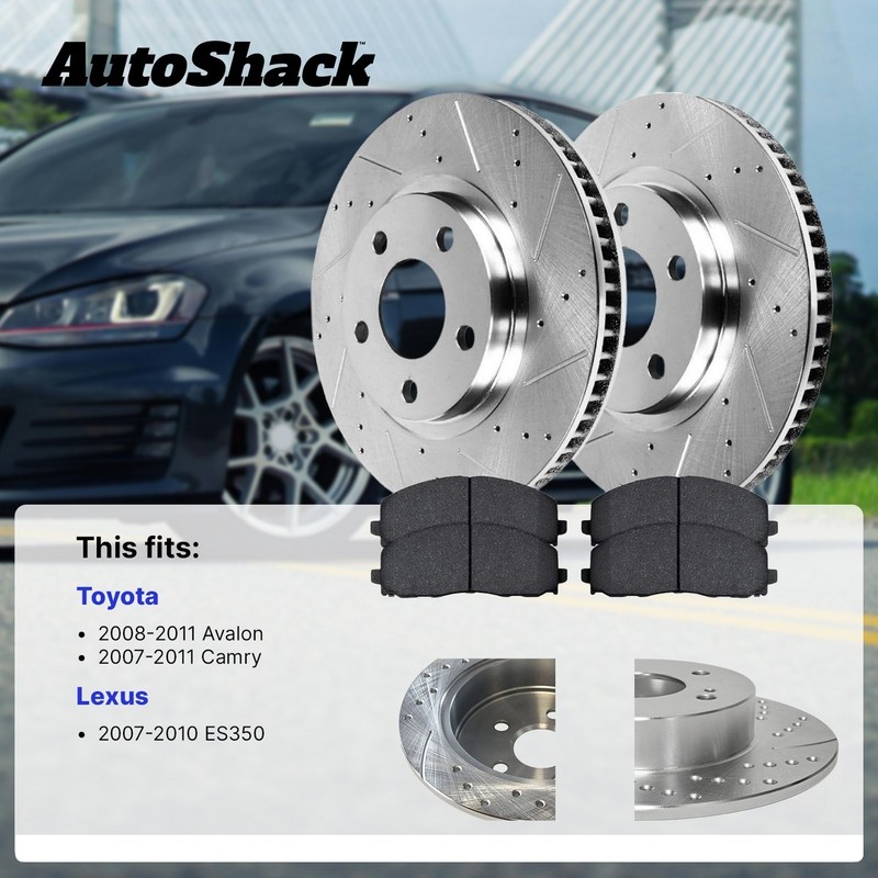 Front Rear Drilled Slotted Brake Rotors Premium Pads for Toyota, Camry 2007-2011 gallery