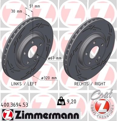 2x 400.3694.53 Zimmermann Brake Disc for Mercedes-Benz, Mercedes-Benz (BBDC)