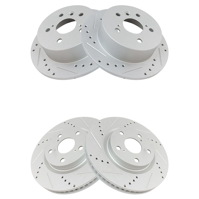TRQ Performance Brake Rotor Cross Drilled Slotted Coated Set for Toyota gallery