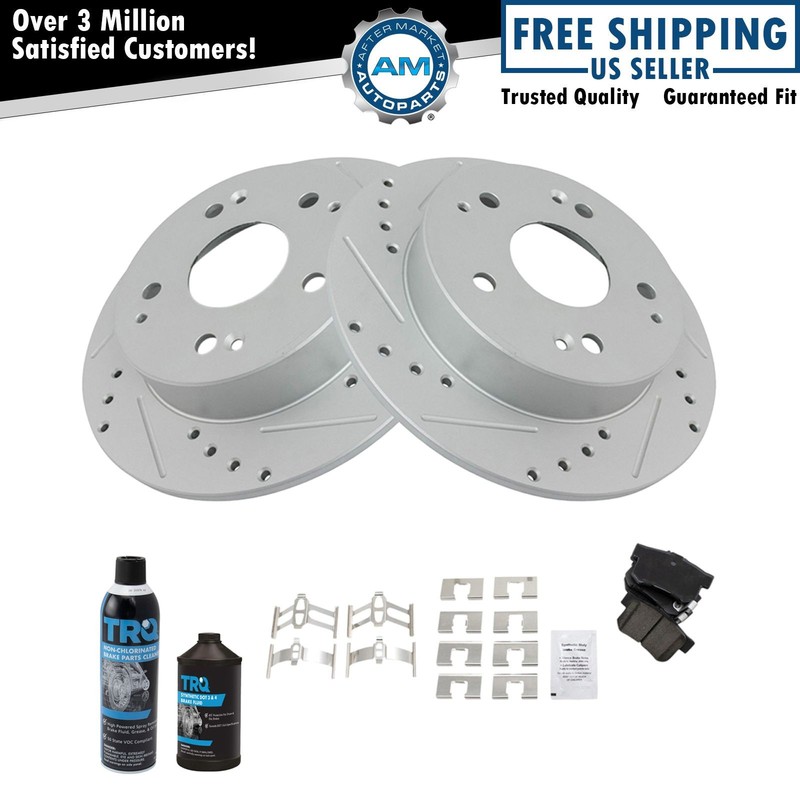 Rear Performance Drilled Slotted Brake Rotor & Metallic Pad Kit w/Chemicals