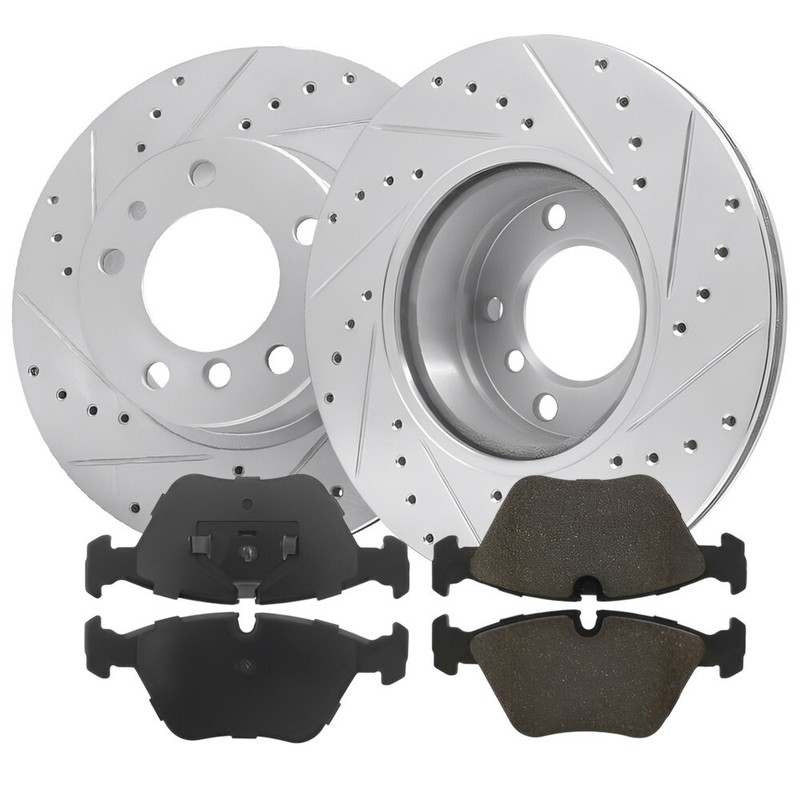 Front Drilled-Slotted Disc Brake Rotors & Ceramic Brake Pads For BMW 525I 95-89