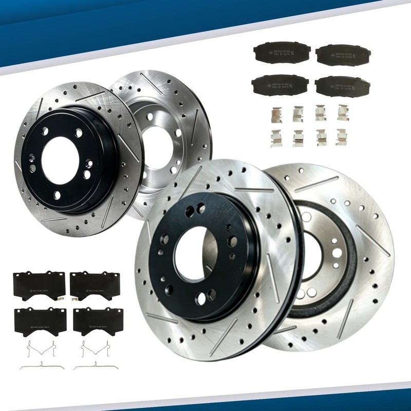 Front Rear Drilled Slotted Disc Rotors Pads for Lexus LX570 2016 2017 2018 2019