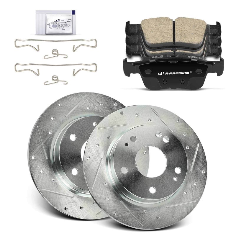 A-Premium Rear Drilled Brake Rotor & Pad for Honda Civic 2016-2017 19-20 22-23 gallery