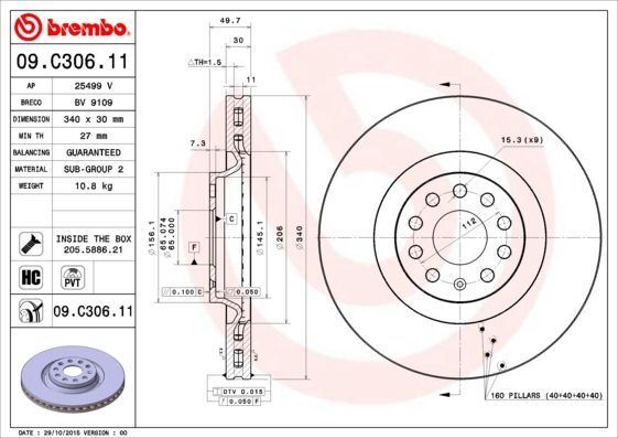 2x Brake Discs Front Vented For Chrysler Cupra Seat Skoda VW BREMBO 09.C306.11 gallery