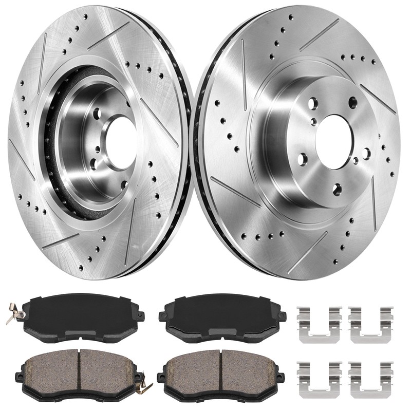 Ceramic Brake Pads & Front Drilled Rotors Set For Subaru Outback Forester Legacy