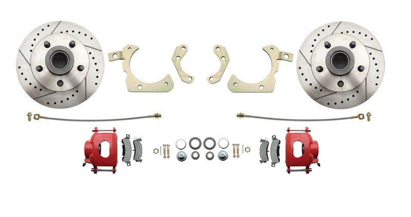 59-64 Impala/Bel Air Disc Brake Conversion RED Calipers 8" Booster Chrome Kit gallery