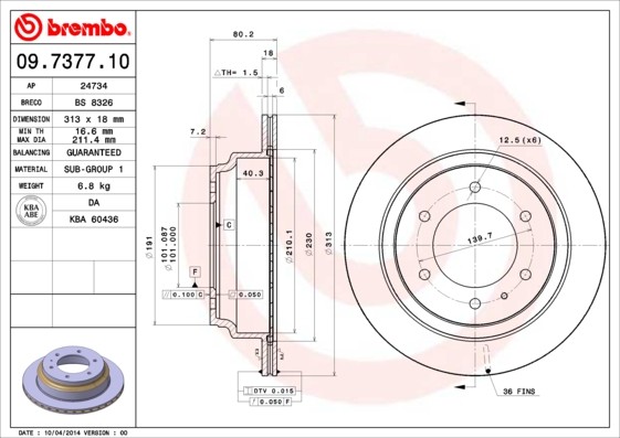 Brembo 09.7377.10 Brake Disc for Great Wall,Isuzu,Opel,Vauxhall