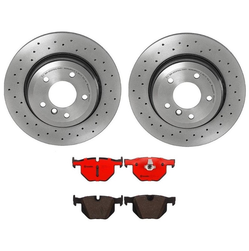 Brembo Xtra Rear Brake Kit Drilled Disc Rotors Ceramic Pads For BMW E60 5-Series