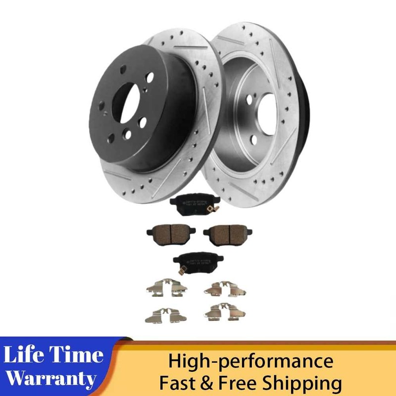 259mm Rear Drilled Slotted Rotor Brake Ceramic Pad fit 2015 2016 Toyota Corolla