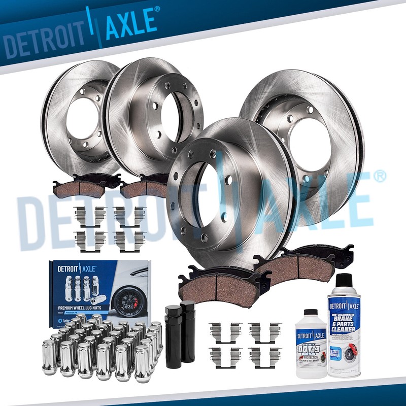 Front Rear Rotors Brake Pads+ 32pc Lugnuts w/keys for Silverado Sierra 2500 3500