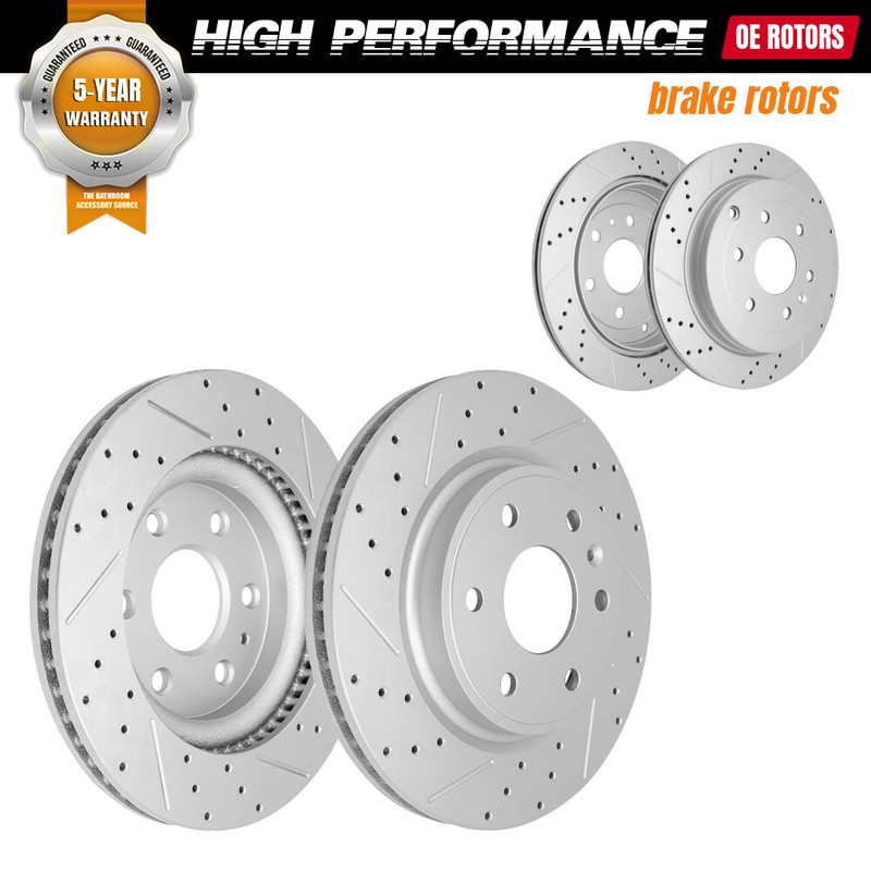 Front Rear Drilled and Slotted Brake Rotors for 07-17 Traverse Acadia Enclave