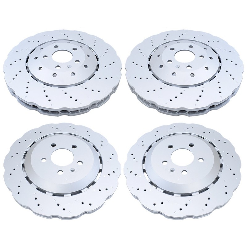 Set of 4 Front & Rear Vented Drilled Dimpled Disc Brake Rotors For RS7 14-16 NEW