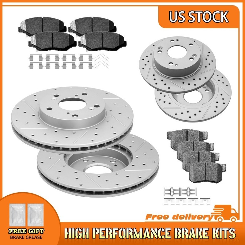 Front & Rear Drilled Brake Rotor Ceramic Pad For 2003-2007 Honda Accord L4 2.4L