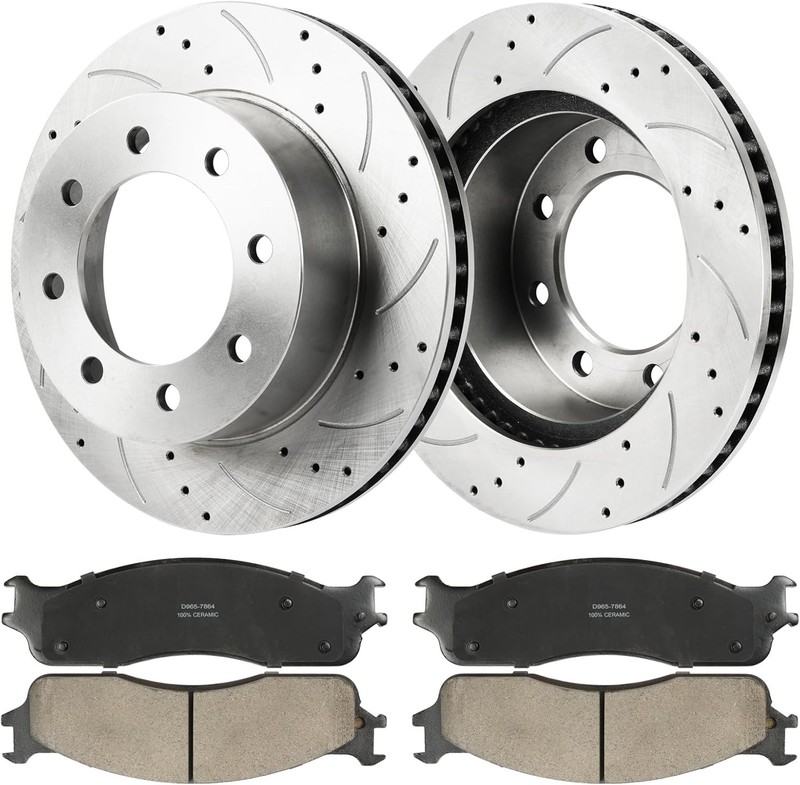For Dodge RAM 1500 2500 3500 2003-2008 Front Drilled Rotors + Ceramic Brake Pads gallery