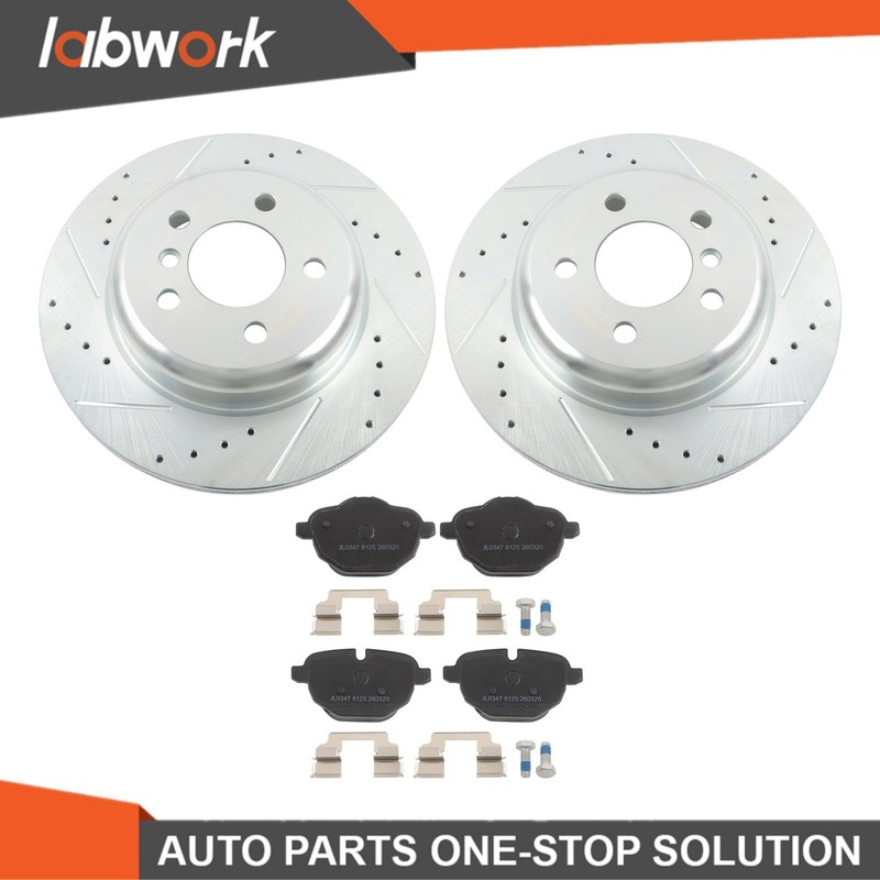 Labwork 6x Drilled Brake Rotor & Ceramic Brake Pad Rear For BMW F10 528i 535i gallery
