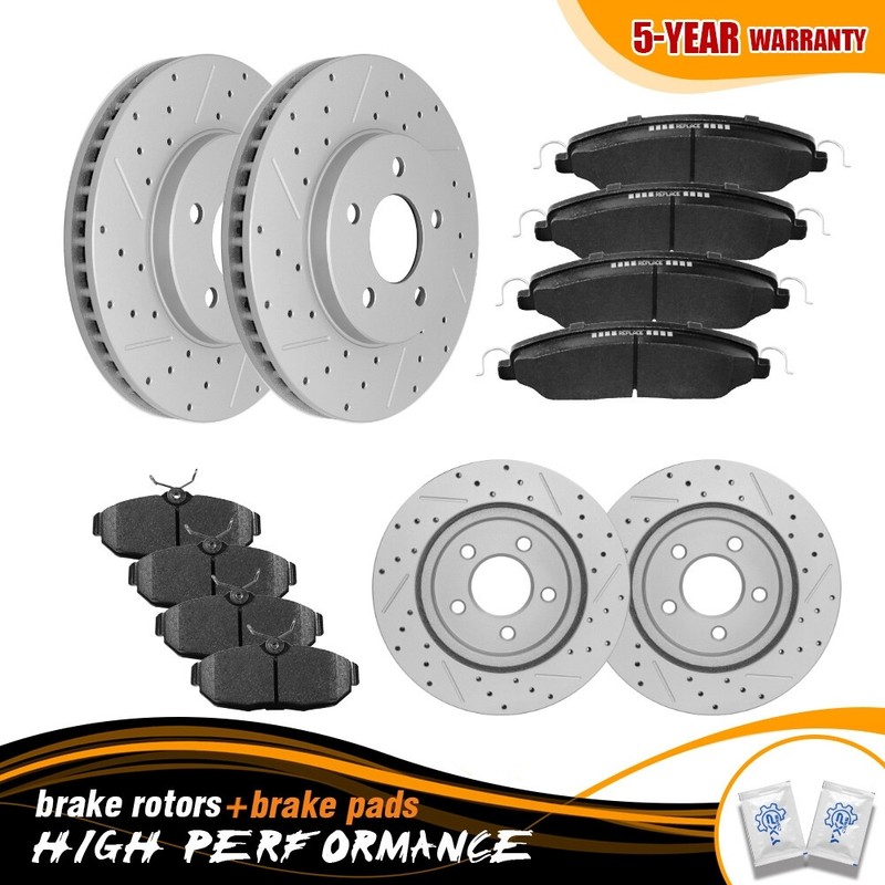 Front Rear Drilled Brake Rotors+Ceramic Brake Pad for 2005-2010 Ford Mustang