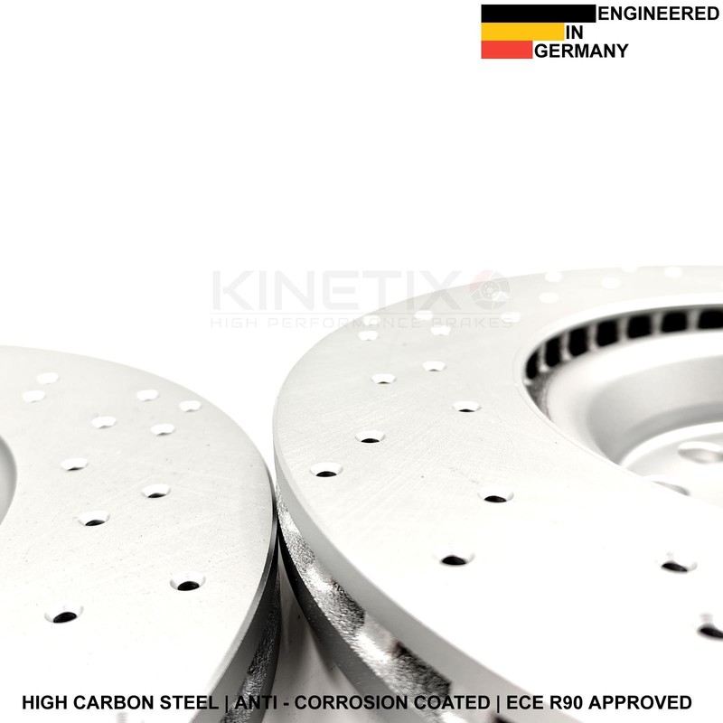 FOR AUDI S3 8Y 2020- KINETIX CROSS DRILLED FRONT BRAKE DISCS PAIR 340mm COATED gallery
