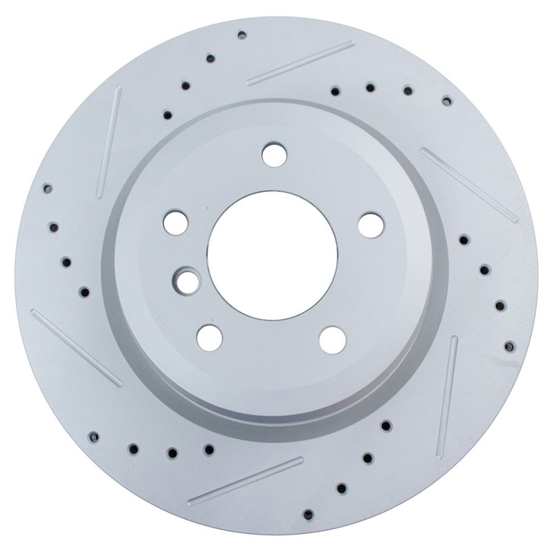 TRQ Performance Brake Rotor Drilled & Slotted G-Coated Rear Pair for BMW gallery