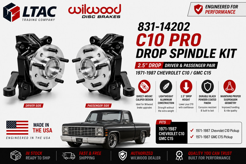 WILWOOD 831-14202 C10 Pro 2.5" Drop Spindle Pair 1971-1987 Chevy C10 GMC C15
