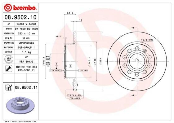 2x Brake Discs Rear Solid Braking Fits Audi Seat Skoda VW BREMBO 08.9502.11 gallery