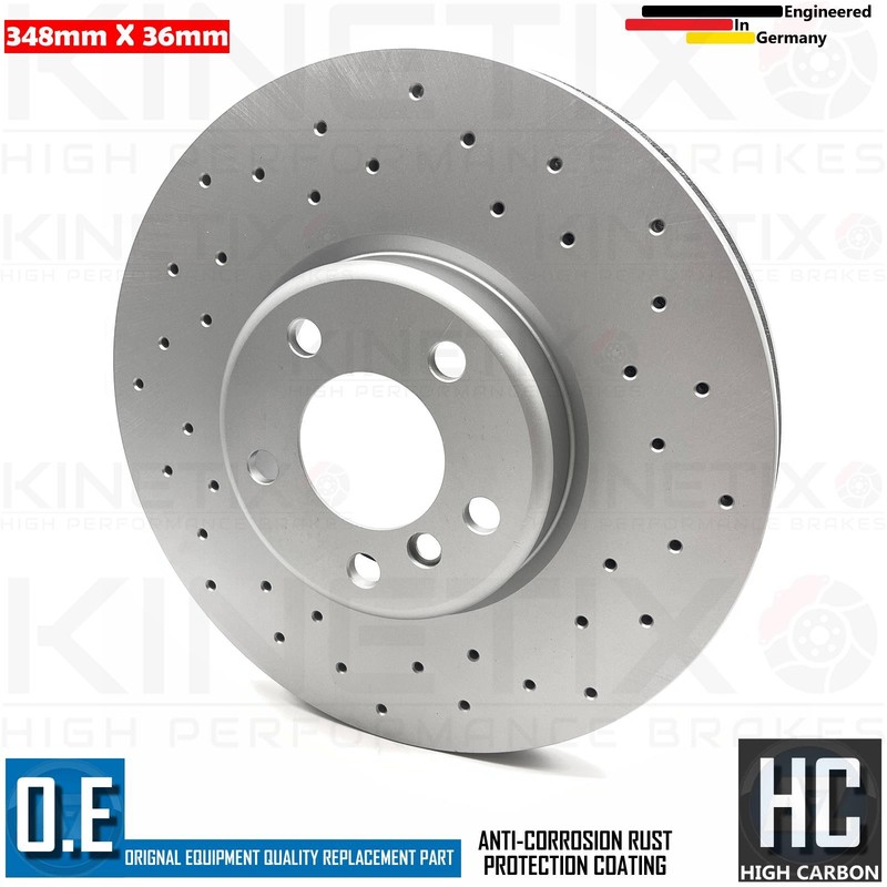 FOR BMW 5 SERIES F07 F10 F11 M SPORT DRILLED FRONT BRAKE DISCS TEXTAR PADS 348mm gallery