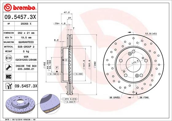Brembo 09.5457.3X Brake Disc for Acura,Ciimo,Honda,Honda (Dongfeng)